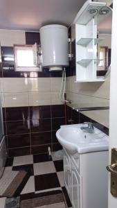 baño con lavabo blanco y ventana en Apartman Saša, en Vranje
