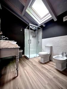 uma casa de banho com um WC, um lavatório e um chuveiro em La Via di Leonardo em Sesto Calende