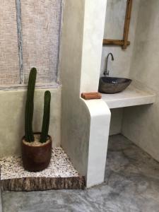 a bathroom with a sink and a cactus at La Bohème in Gili Air