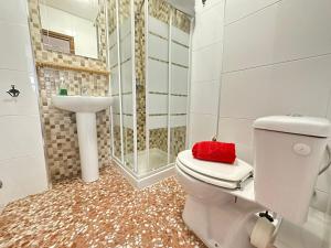a white bathroom with a toilet and a sink at Puerto de Lo Pagan in San Pedro del Pinatar +7 photos