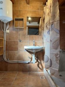 a bathroom with a sink and a shower at Harmony House Corfu in Kynopiástai