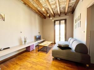 ein Wohnzimmer mit einem Sofa und einem TV in der Unterkunft Suite Gracia Barcelona in Barcelona