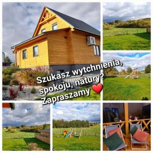 un collage de photos d'une maison avec une aire de jeux dans l'établissement Słoneczne Wzgórze, à Lubrza