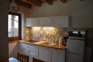 a kitchen with a sink and a microwave at Kameleon Dźwirzyno in Dźwirzyno