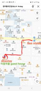 a map of the site of a bus station at Aha Stay in Gyeongju