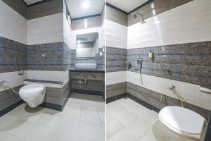 - deux photos d'une salle de bains avec toilettes et lavabo dans l'établissement FabHotel Nandgiri Palace Near Gwalior Junction Railway Station, à Gwalior
