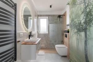 庫多瓦－茲德魯伊的住宿－Apartamenty Pod Cisem Lux，一间带卫生间、水槽和镜子的浴室