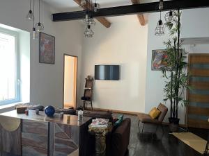 Televízia a/alebo spoločenská miestnosť v ubytovaní Appartement atypique cosy entre terre & mer