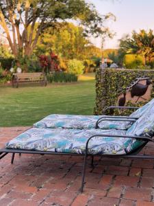 a bench sitting on a brick ground in a park at Malcolm Lodge in Kingsmead