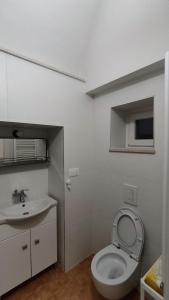 ein weißes Bad mit einem WC und einem Waschbecken in der Unterkunft Bed and breakfast Puer Apuliae in Altamura