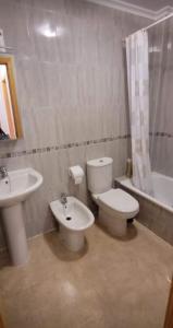 a bathroom with a toilet and a bidet and a sink at BRISAS DEL MAR II in Formentera del Segura