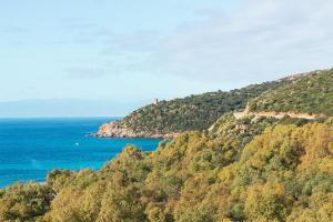 a view of the ocean from a hill with trees at Sa Guardia de Ferricci in Solanas