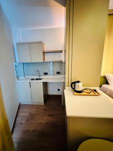 una pequeña cocina con fregadero y encimera en Nice Royal Suite, en Estambul