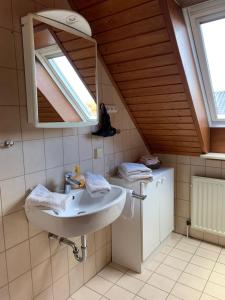 a bathroom with a sink and a mirror at Gisela Hollmann in Groß Wittensee