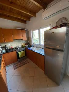 a kitchen with a stainless steel refrigerator and a sink at Oasi in Salamina