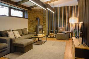 a living room with a couch and a fireplace at Мис Доброї Надії Полтава in Hlody