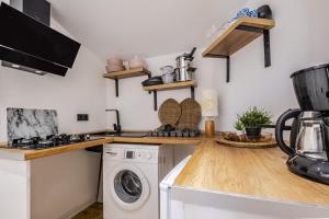 cocina con lavadora, lavadora y secadora en Lovely Flat with Terrace on Istiklal Street en Estambul
