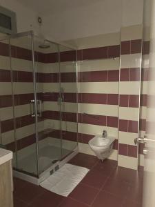 Redona Apartament في فلوره: حمام مع دش زجاجي ومرحاض