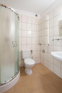a bathroom with a toilet and a sink and a shower at Nad brzegiem Bałtyku in Sarbinowo