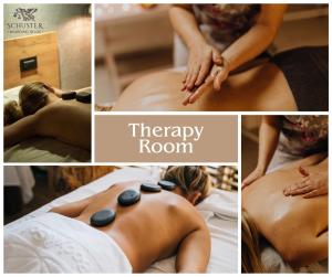 a collage of photos of a woman getting a therapy room at SCHUSTER Boarding House in Braşov