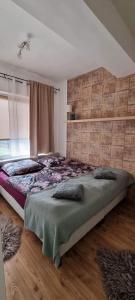 ein Schlafzimmer mit einem großen Bett in einem Zimmer in der Unterkunft City Center apartman in Siófok