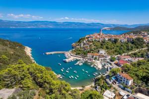 an aerial view of a harbor with boats in the water at Villa Giulietta in Vrbnik +31 photos