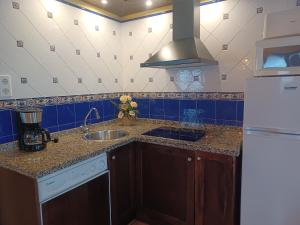 a kitchen with a sink and a refrigerator at Rodiles Rural Apartamentos in Selorio +37 photos