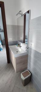 La salle de bains est pourvue d'un lavabo, d'un miroir et de toilettes. dans l'établissement Go Island, à Praia a Mare