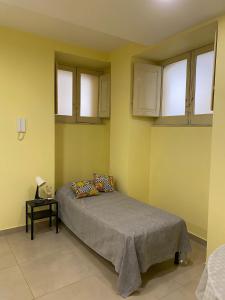 1 dormitorio con 1 cama y algunas ventanas en Casa delle Rose, en Catania