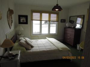 1 dormitorio con cama, ventana y vestidor en C-Scape, en Boutiliers Point