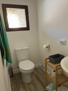a bathroom with a toilet and a sink and a window at CASA 1860 CANDELEDA in Candeleda +18 photos
