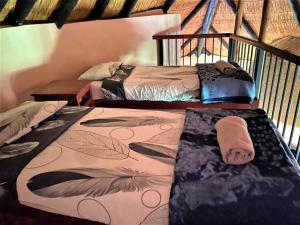 um quarto com duas camas num quarto em Family Lodge in Natural African bush - 2113 em Bulawayo