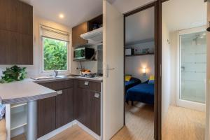 Kuchyň nebo kuchyňský kout v ubytování Le Mimosa, mobil-home climatisé au cœur du vignoble et à quelques mètres de la mer