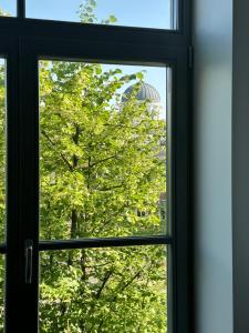 a window with a view of a tree at M Loft2 in Kaunas