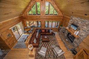 an overhead view of a living room in a log cabin at Family Sanity in McHenry