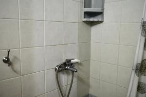 a shower with a hose in a bathroom at EviaXL Studios in Khrónia