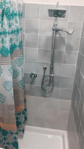 y baño con ducha y cortina de ducha. en Casa Vacanze Aversa centro, en Aversa