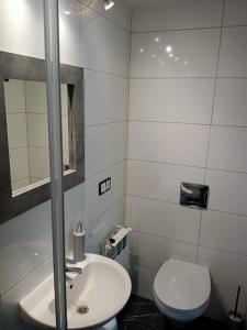 Pokoje في Maniowy: حمام مع مرحاض ومغسلة