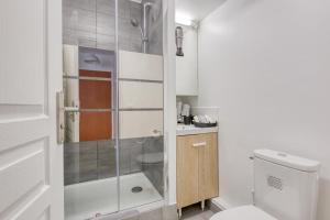 a bathroom with a shower and a toilet at L'Appartement d'Art et de Lumière in Clichy