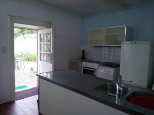 kuchnia z blatem i lodówką w obiekcie Ecogîte La Charmette avec terrasse et jardin w mieście Suzannecourt +1 zdjęcie