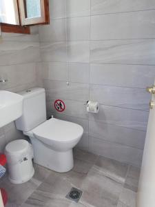 a bathroom with a white toilet and a sink at Hotel Erato in Chorefto