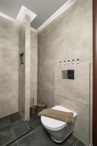 a bathroom with a toilet and a shower at Marina apartments in Léntas