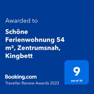 Сертификат, награда, табела или друг документ на показ в Schöne Ferienwohnung 54 m², Zentrumsnah, Kingbett