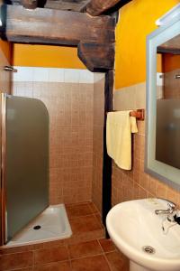 a bathroom with a sink and a toilet and a mirror at LA CABAÑA DE SARA in Vinuesa