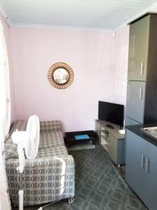 Televízia a/alebo spoločenská miestnosť v ubytovaní TravelNest Tranquility Tiny home