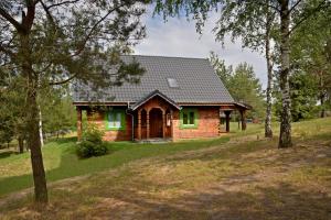 uma casa numa colina com árvores em frente em Domy Nad Drawskim em Siemczyno