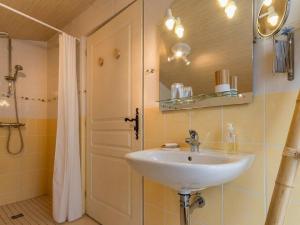 a bathroom with a sink and a shower at Confort et Tranquillité à Blain : Chambre Climatisée, Salle d'Eau Privative, Wifi et Vélos à Disposition - FR-1-306-1253 in Blain