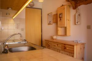 a kitchen with a sink and a counter top at Le Rossane 26m Balcon vue in Aillon-le-Jeune
