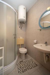 Un baño con ducha, inodoro y lavabo. en Kuća Zora, en Zaglav