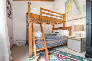 a bedroom with a bunk bed with a ladder at Bear Trap in Swanton